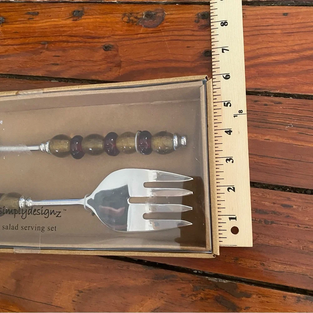 SimplyDesignz Amber Glass Handle Salad Serving Set NWT